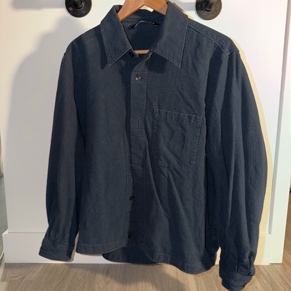 Men's Navy Textured Button-Up Shirt ZARA